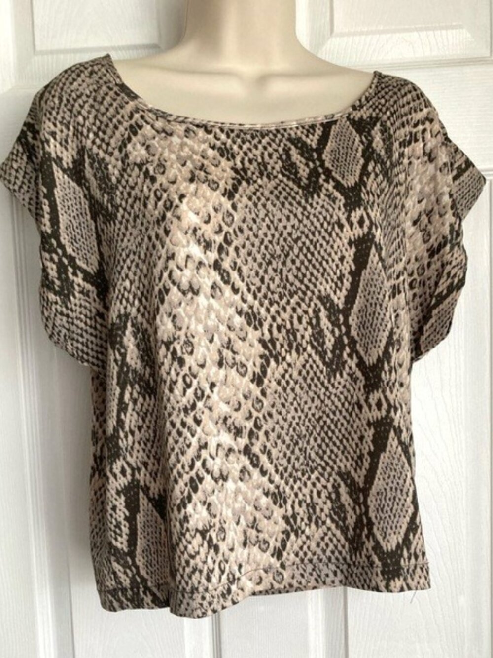 Ali & Kris Reptile Snake-Print Short Sleeve Crop Top Womens Large